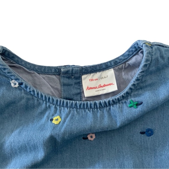 Hanna Andersson Embroidered Floral Chambray Babydoll Top 6/7 - Picture 3 of 3